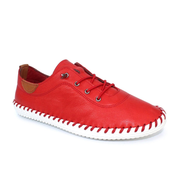 Lunar | St Ives Leather Plimsoll | Red