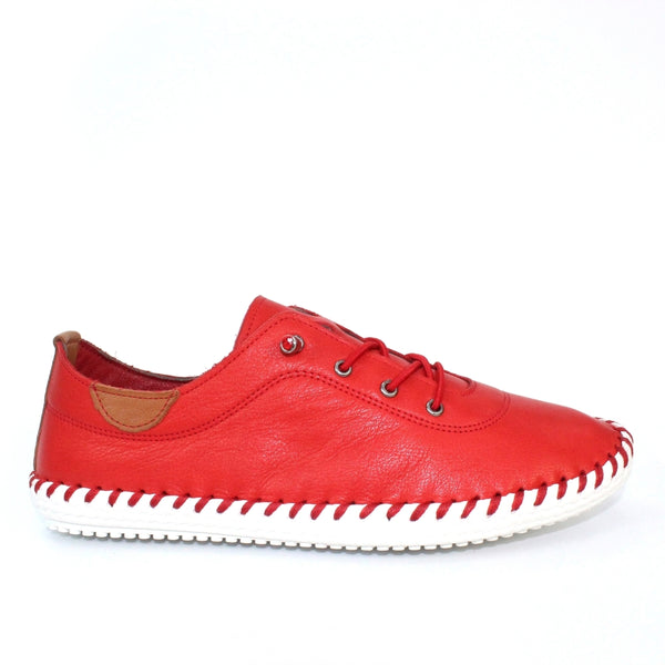 Lunar | St Ives Leather Plimsoll | Red