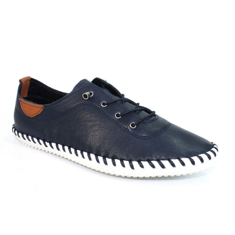 Lunar | St Ives Leather Plimsoll | Navy