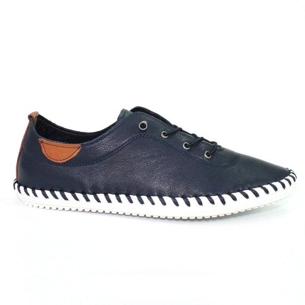 Lunar | St Ives Leather Plimsoll | Navy
