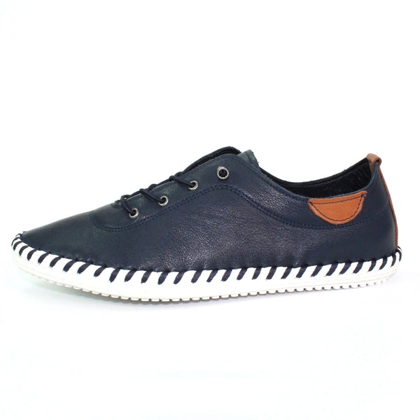 Lunar | St Ives Leather Plimsoll | Navy