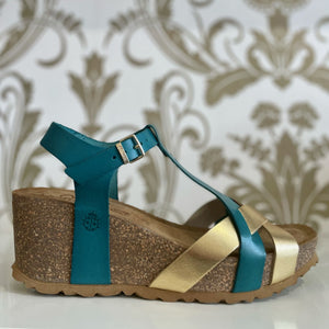 Yokono | Mora-011 Wedge Sandal | Gold/Pacific